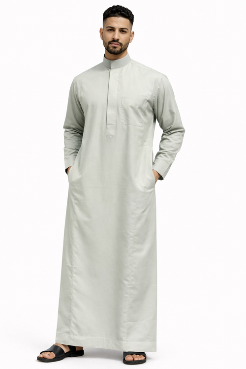 Al- Faqeeh Round Collar Premium White Thobe for Men - Elegant Fit - Traditional Wear