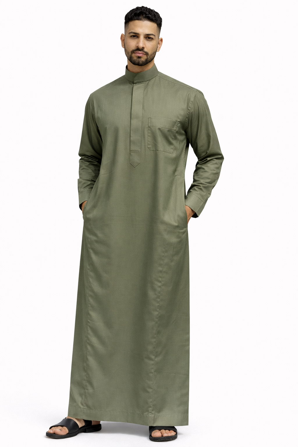 Al- Faqeeh Round Collar Premium White Thobe for Men - Elegant Fit - Traditional Wear