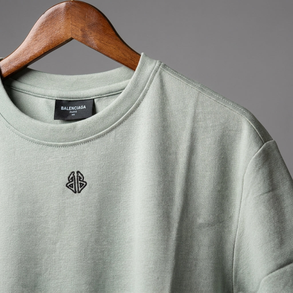 Men's Stylish Light Green Balenciaga Casual Tee | Premium Comfort Fit | Embroidered Logo Design | Versatile Fashion Essential | Trendy T-Shirts for Guys
