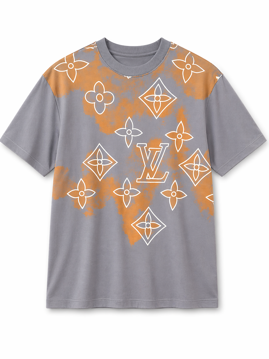 Men  Louis Vuitton  Artistic Graphic Tee  Casual Fit  T-Shirt  Gray - Elevate Your Wardrobe with Luxurious Comfort and Unique Design