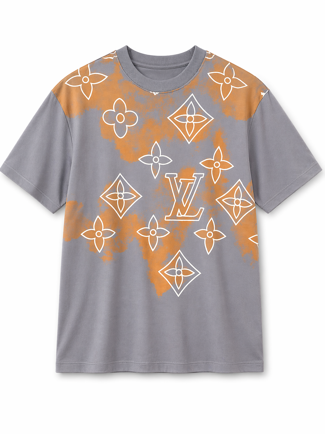 Men  Louis Vuitton  Artistic Graphic Tee  Casual Fit  T-Shirt  Gray - Elevate Your Wardrobe with Luxurious Comfort and Unique Design