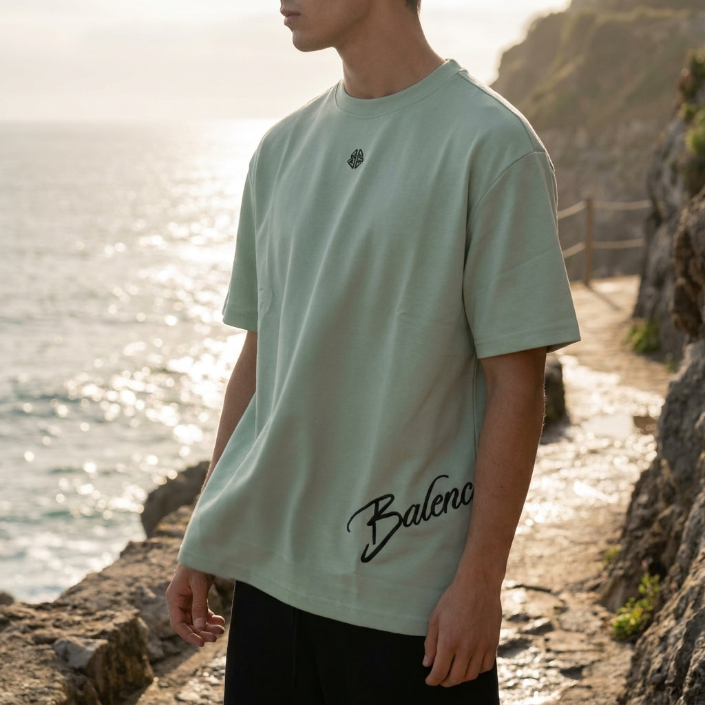Men's Stylish Light Green Balenciaga Casual Tee | Premium Comfort Fit | Embroidered Logo Design | Versatile Fashion Essential | Trendy T-Shirts for Guys