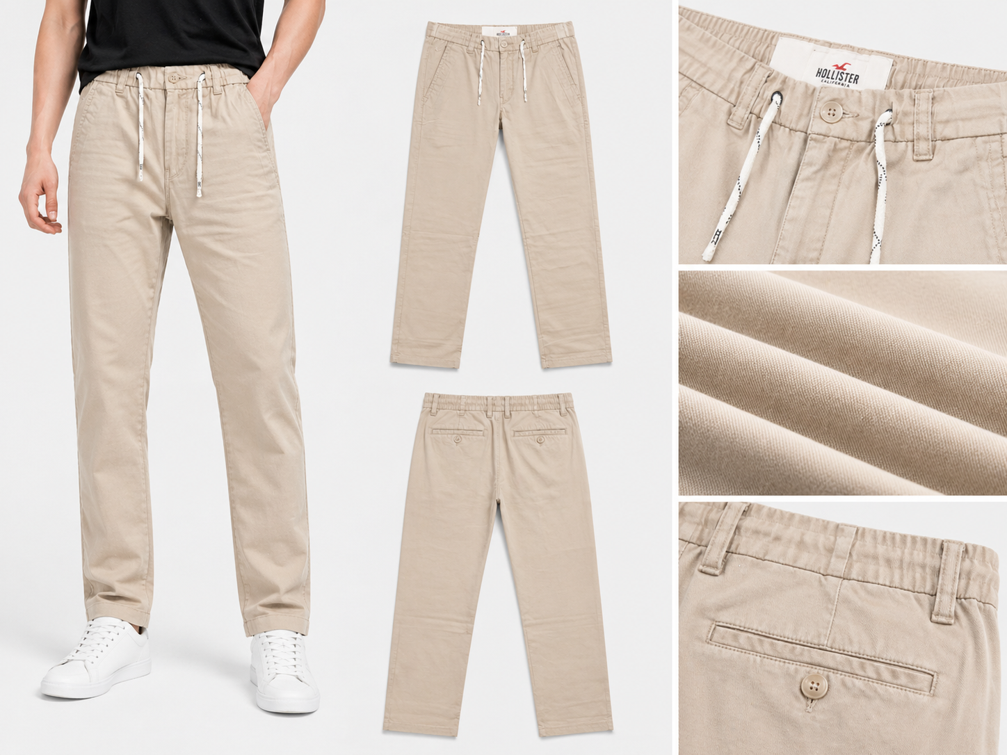 Men's Beige Drawstring Chino Trousers