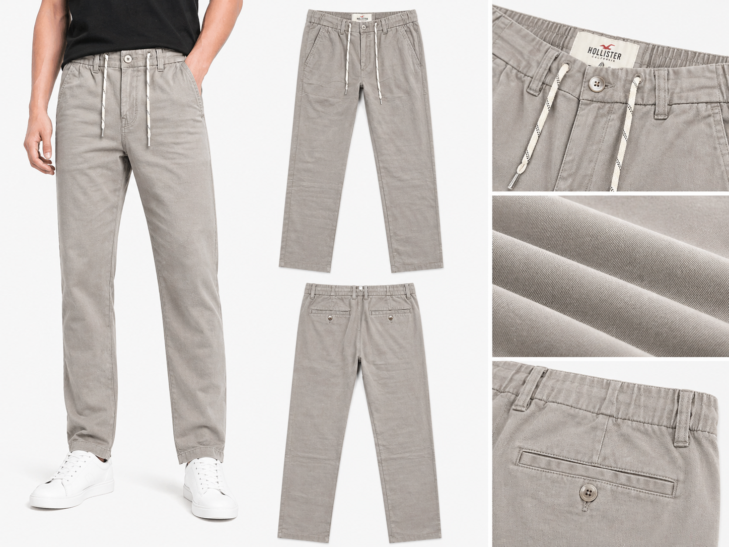 Men's Light Grey Drawstring Chino Trousers