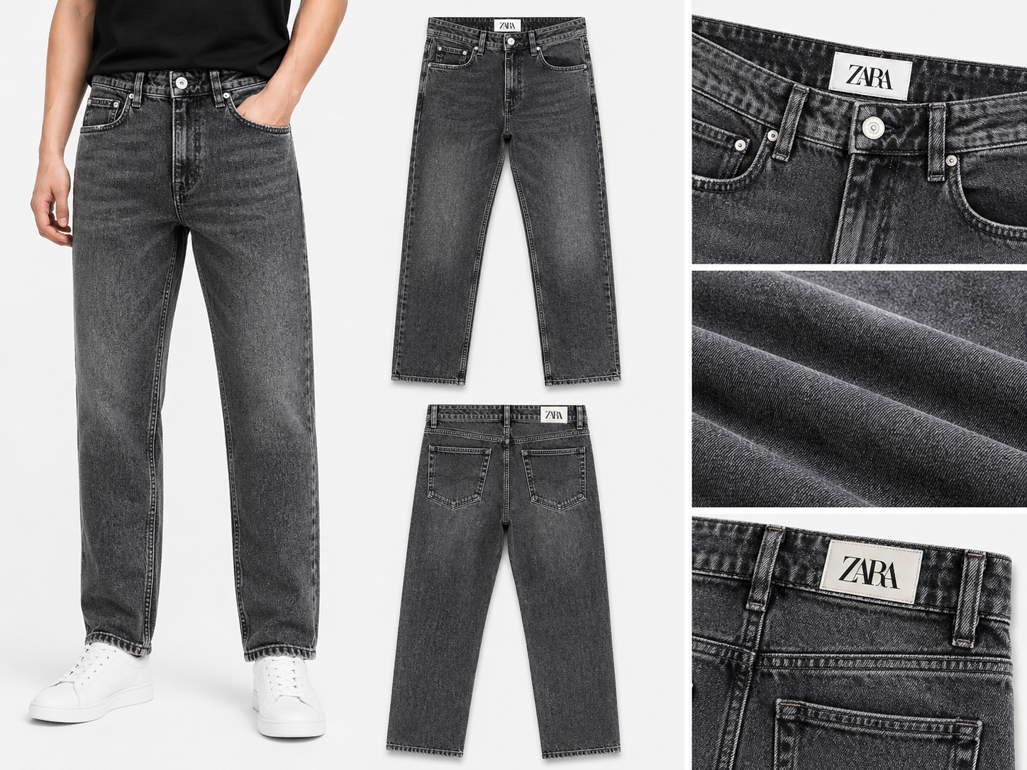 Men's Premium Charcoal Grey Washed Straight Fit Denim Jeans