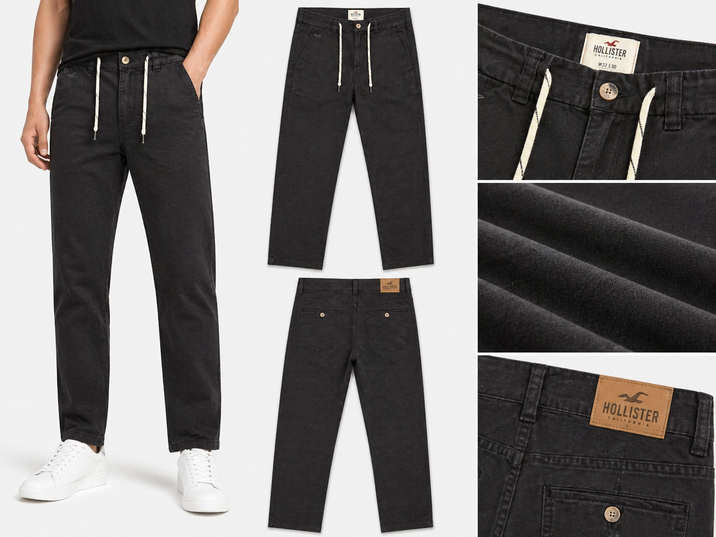 Men's Premium Black Drawstring Chino Trousers