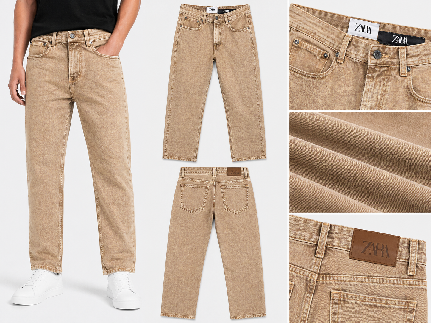 Men's Premium Beige Washed Straight Fit Denim Jeans
