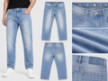 Men's Light Blue Washed Straight Fit Denim Jeans