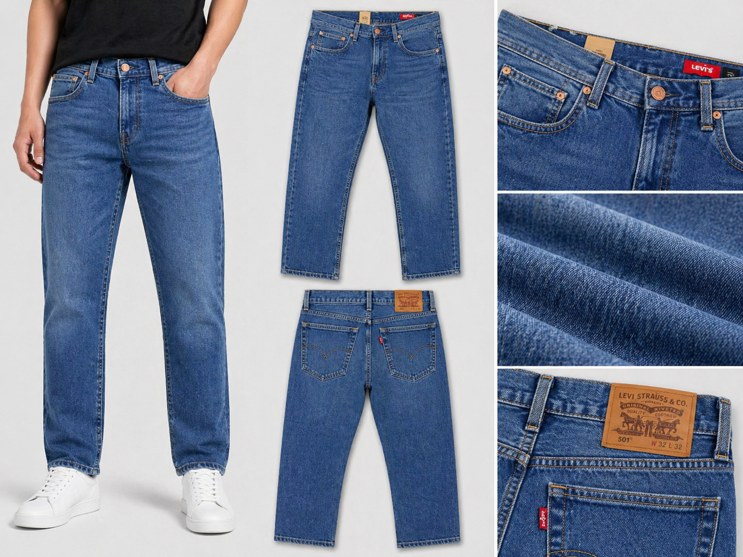 `Men's Classic Blue Straight Fit Denim Jeans
