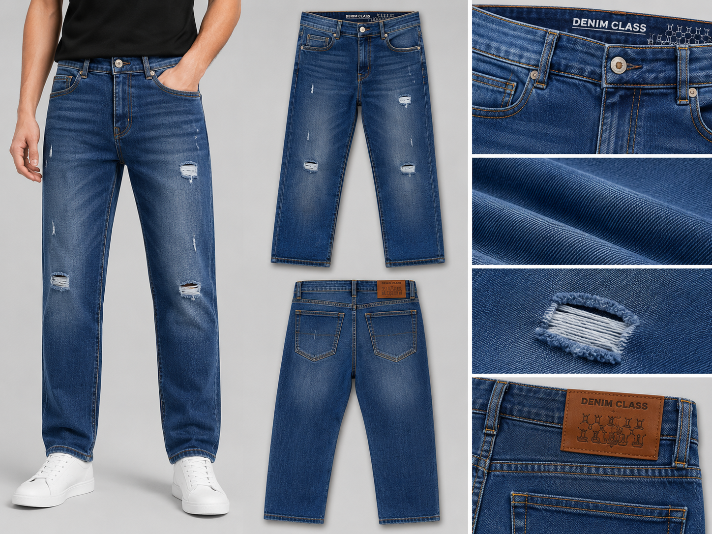 Denim Class Men's Distressed Blue Jeans