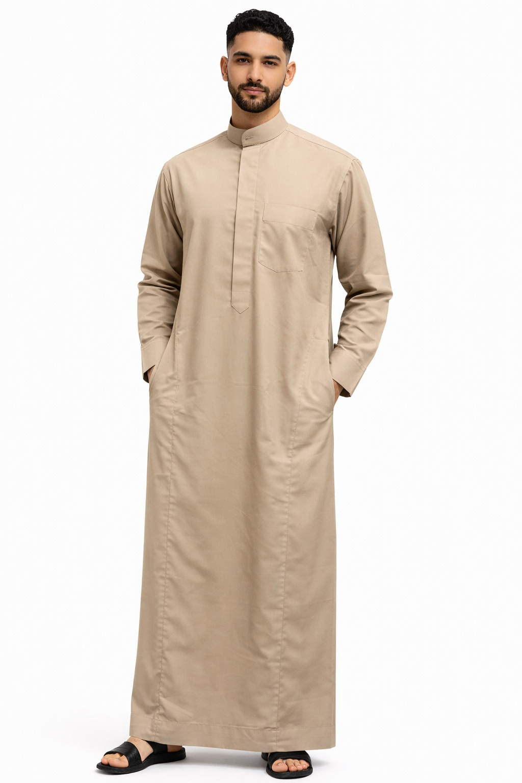 Al- Faqeeh Round Collar Premium White Thobe for Men - Elegant Fit - Traditional Wear