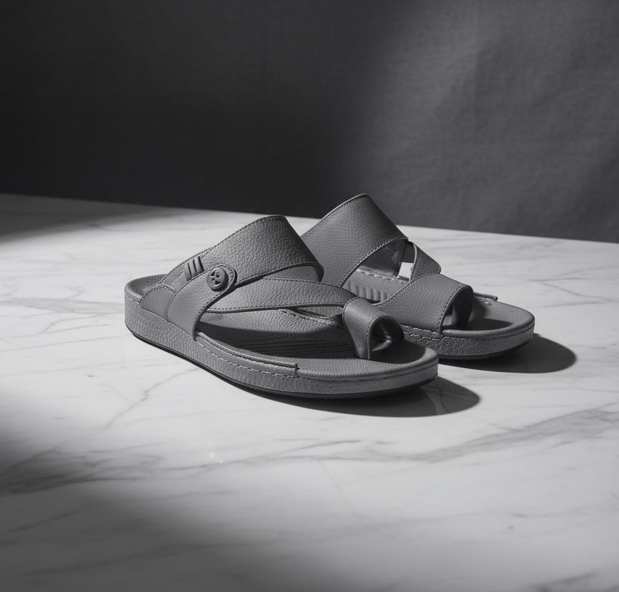 Premium Grey Arabic Sandals for Men – Modern Comfort Slip-On Footwear