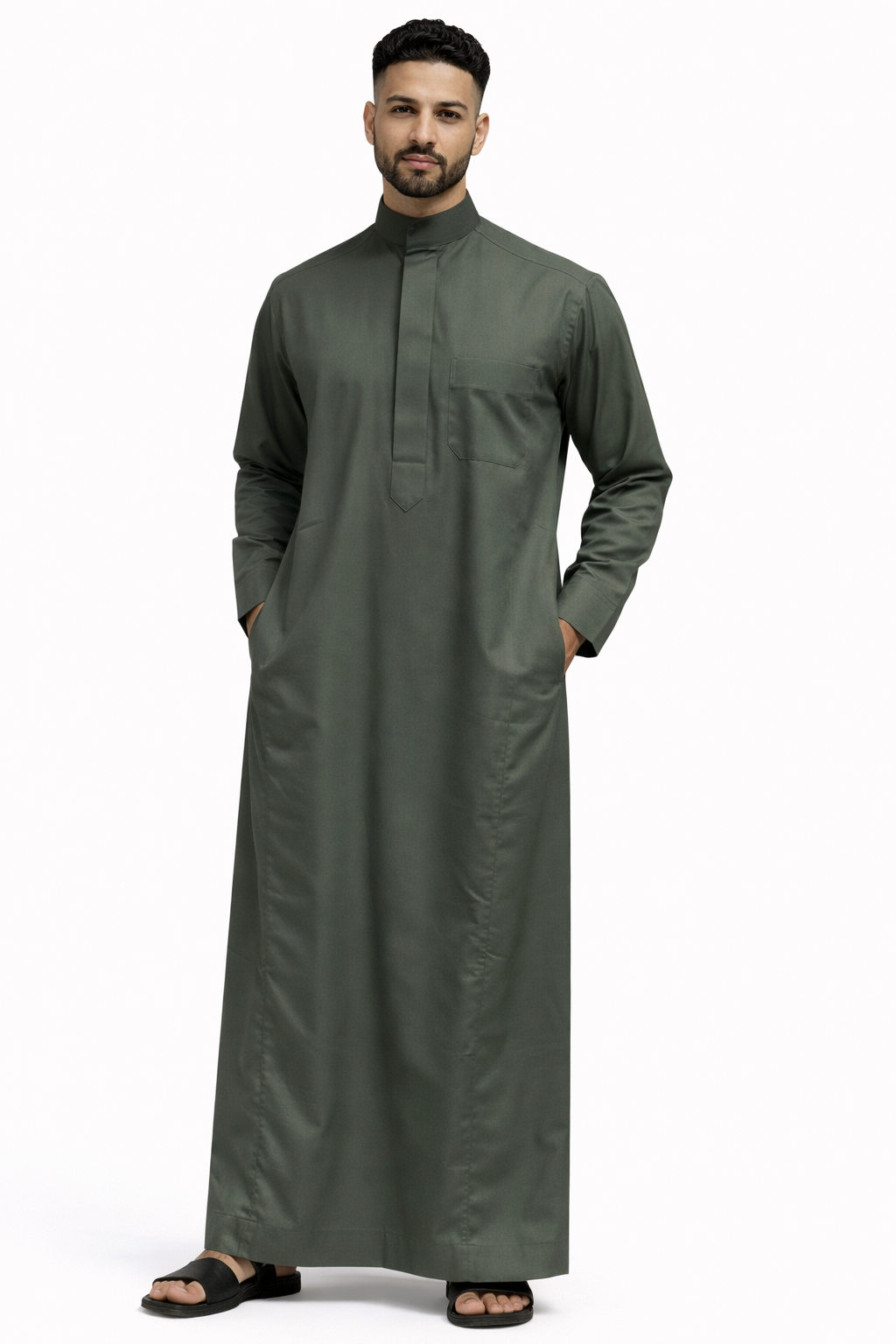 Al- Faqeeh Round Collar Premium White Thobe for Men - Elegant Fit - Traditional Wear